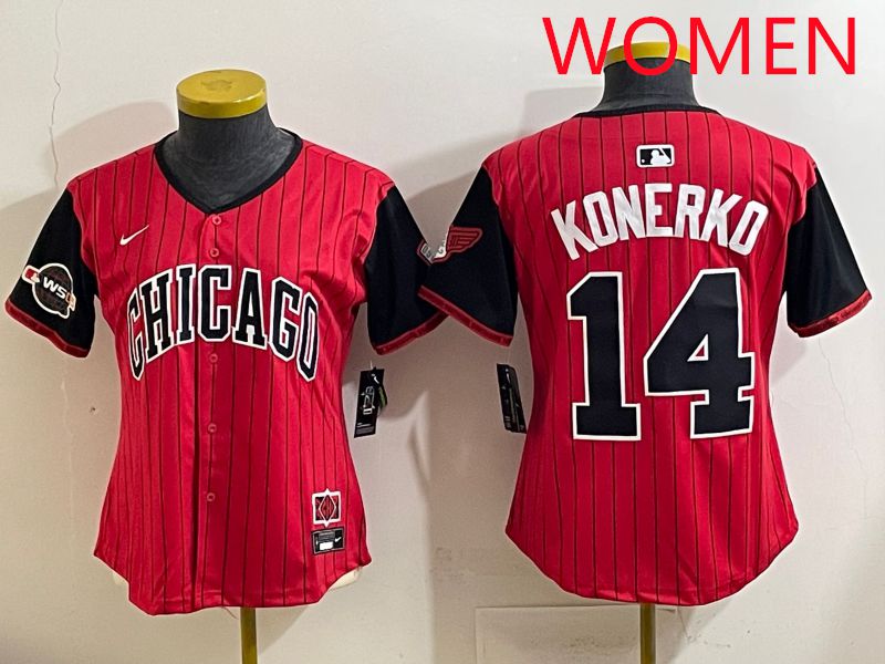 Women 2025 Chicago White Sox #14 Konerko Red Stripe Joint Name Nike MLB Jersey style 8->women mlb jersey->Women Jersey